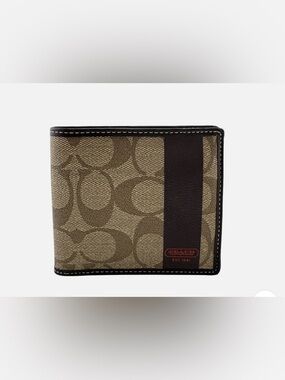 Coach Men’s Tan & Dark Brown Signature Canvas Card Holder Wallet